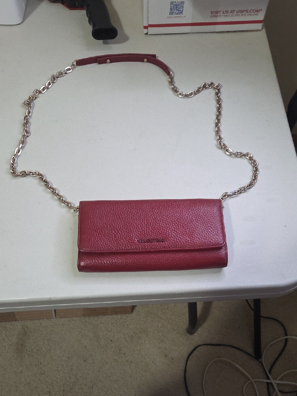 Mario Valentino Pebbled Leather Chain Crossbody - Burgundy